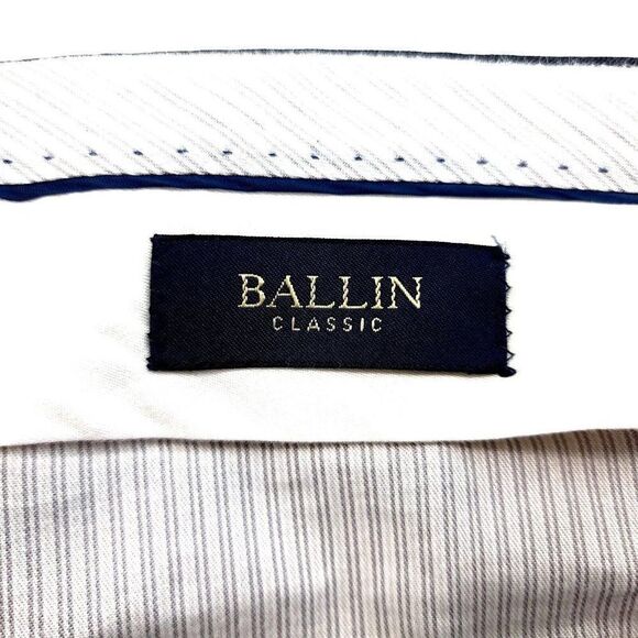 Ballin Classic Super 120s Wool Gray W/ Blue Twill Pleated Cuff Dress Pants 36/31 - Picture 5 of 8